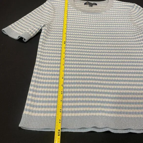 ~Brooks Brothers XL Sweater Short Sleeved Striped Metallic Ribbed Knit Lite Blue - Picture 5 of 16
